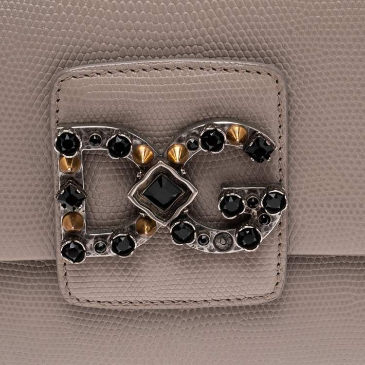 Pre Owned Dolce & Gabbana Grey Lizard Embossed Leather DG Millennials Crossbody Bag