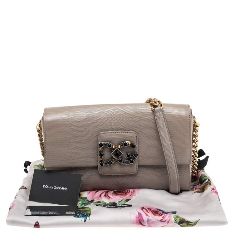 Pre Owned Dolce & Gabbana Grey Lizard Embossed Leather DG Millennials Crossbody Bag