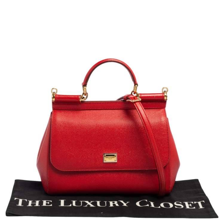 Pre Owned Dolce & Gabbana Red Leather Medium Miss Sicily Top Handle Bag