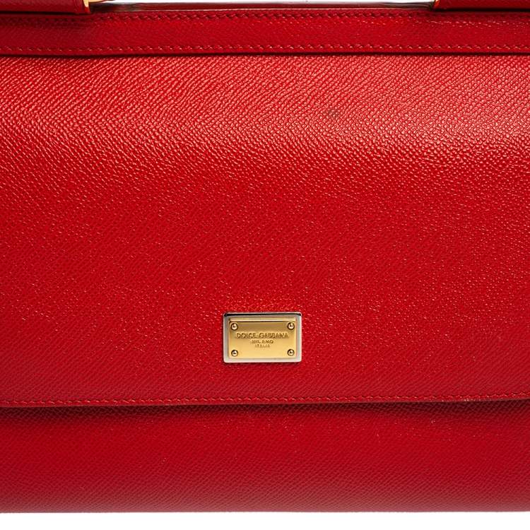 Pre Owned Dolce & Gabbana Red Leather Medium Miss Sicily Top Handle Bag