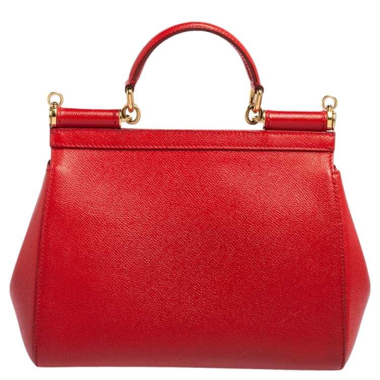 Pre Owned Dolce & Gabbana Red Leather Medium Miss Sicily Top Handle Bag