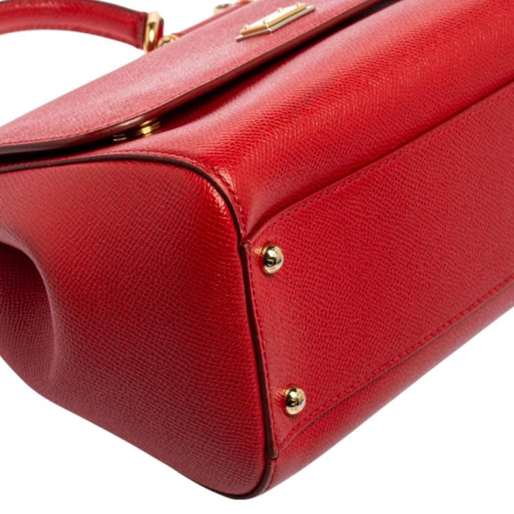 Pre Owned Dolce & Gabbana Red Leather Medium Miss Sicily Top Handle Bag