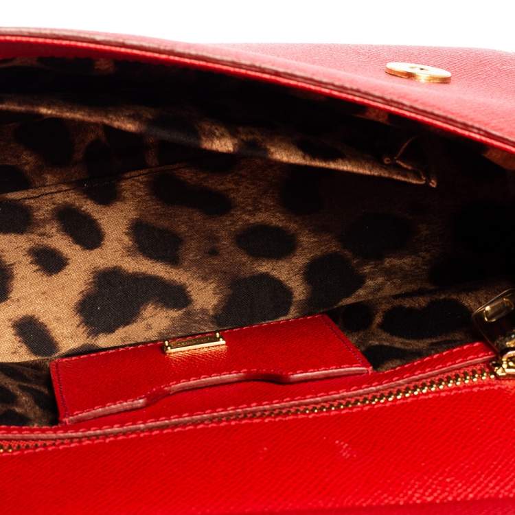 Pre Owned Dolce & Gabbana Red Leather Medium Miss Sicily Top Handle Bag