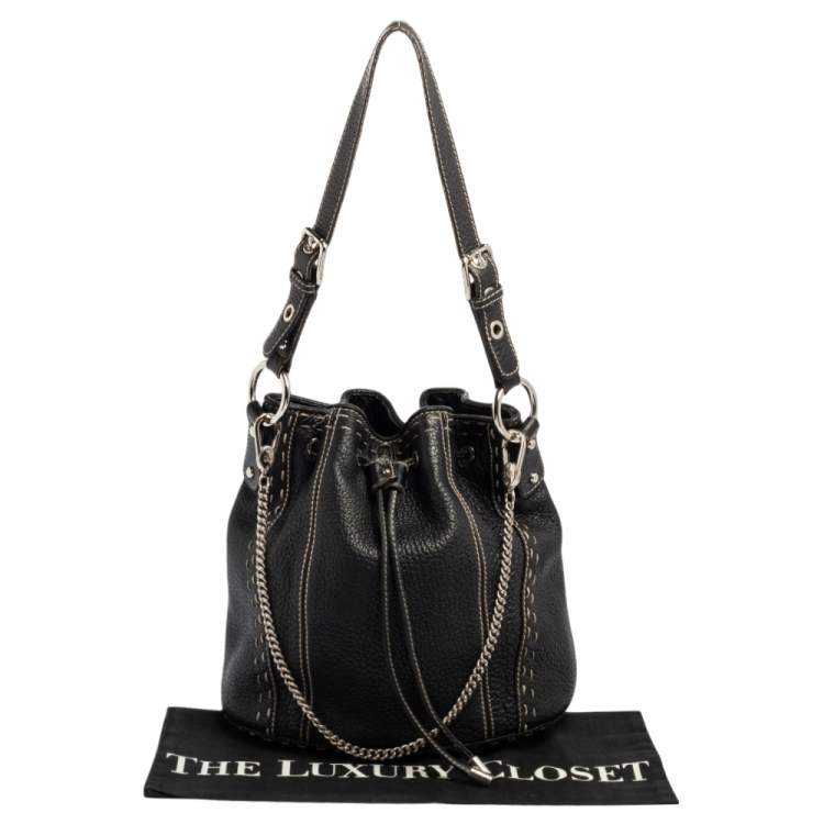 Pre Owned Dolce & Gabbana Black Leather Drawstring Bucket Bag