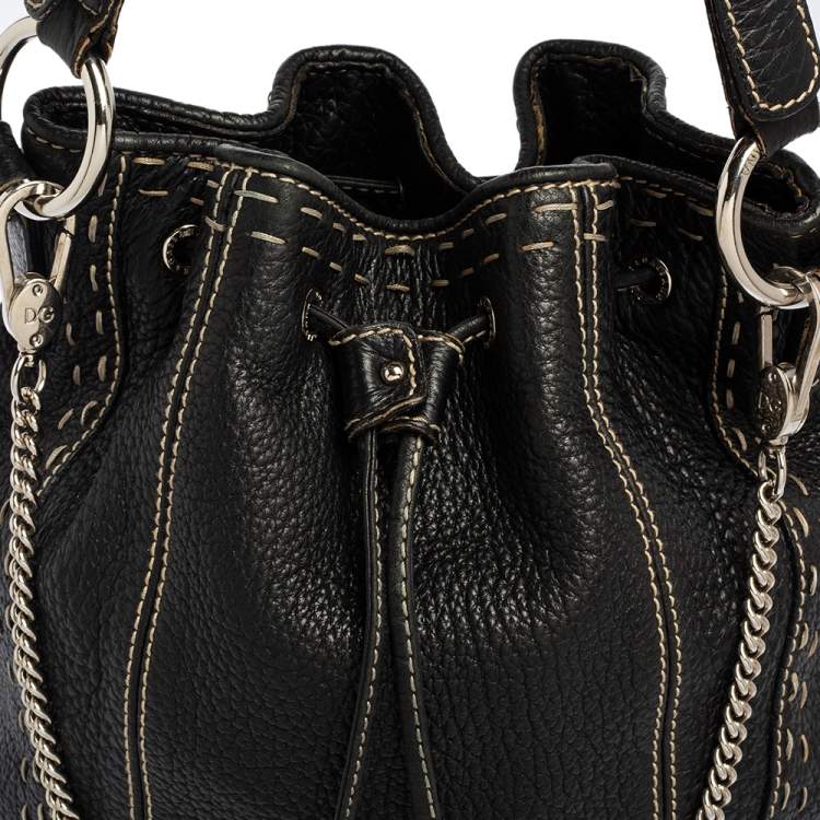 Pre Owned Dolce & Gabbana Black Leather Drawstring Bucket Bag