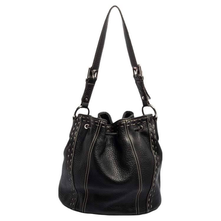 Pre Owned Dolce & Gabbana Black Leather Drawstring Bucket Bag