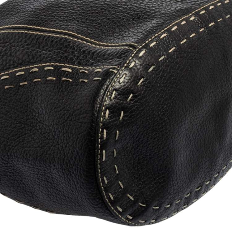 Pre Owned Dolce & Gabbana Black Leather Drawstring Bucket Bag