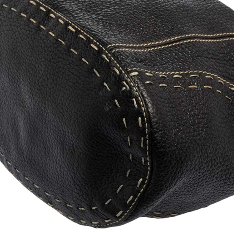 Pre Owned Dolce & Gabbana Black Leather Drawstring Bucket Bag