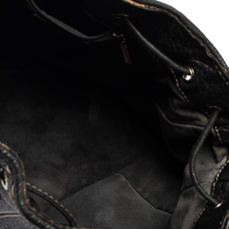 Pre Owned Dolce & Gabbana Black Leather Drawstring Bucket Bag