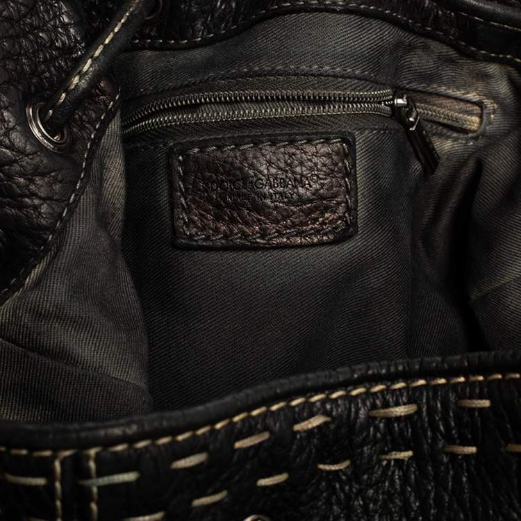 Pre Owned Dolce & Gabbana Black Leather Drawstring Bucket Bag