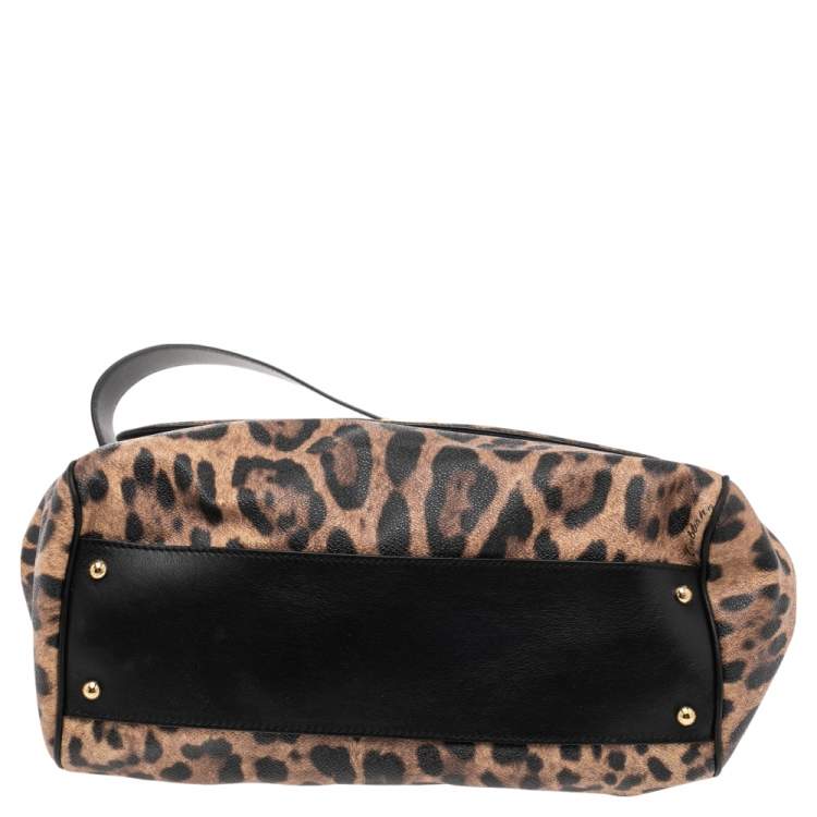 Pre Owned Dolce & Gabbana Black/Brown Leopard Print Leather Miss Sicily Top Handle Bag