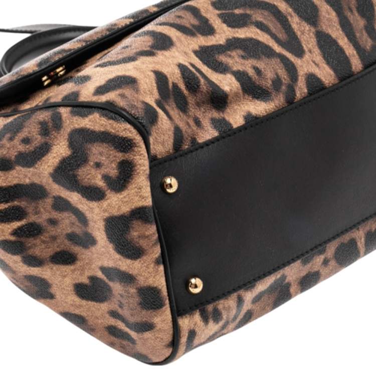 Pre Owned Dolce & Gabbana Black/Brown Leopard Print Leather Miss Sicily Top Handle Bag