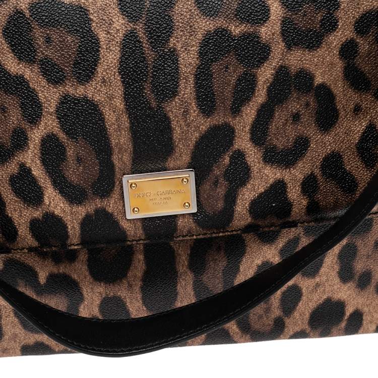 Pre Owned Dolce & Gabbana Black/Brown Leopard Print Leather Miss Sicily Top Handle Bag