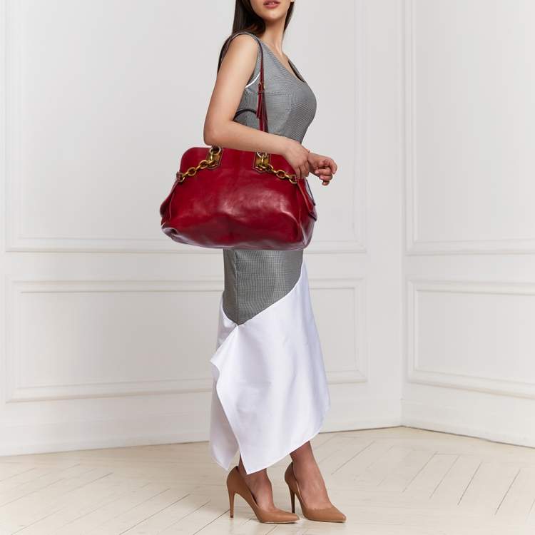 Pre Owned Dolce & Gabbana Cinnamon Brown Leather Miss Savvy Tote