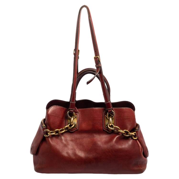 Pre Owned Dolce & Gabbana Cinnamon Brown Leather Miss Savvy Tote