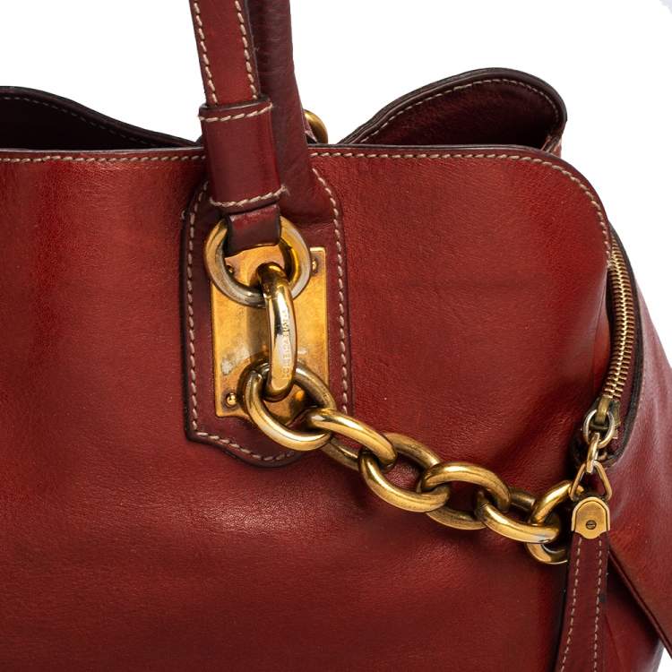 Pre Owned Dolce & Gabbana Cinnamon Brown Leather Miss Savvy Tote