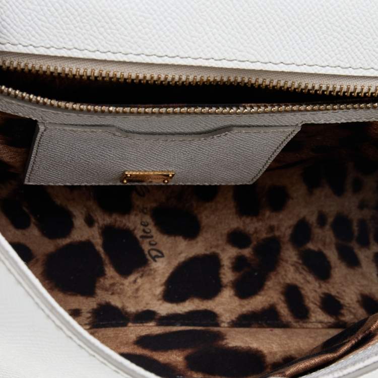Pre Owned Dolce & Gabbana White Leather Medium Miss Sicily Top Handle Bag