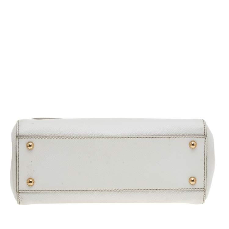 Pre Owned Dolce & Gabbana White Leather Medium Miss Sicily Top Handle Bag