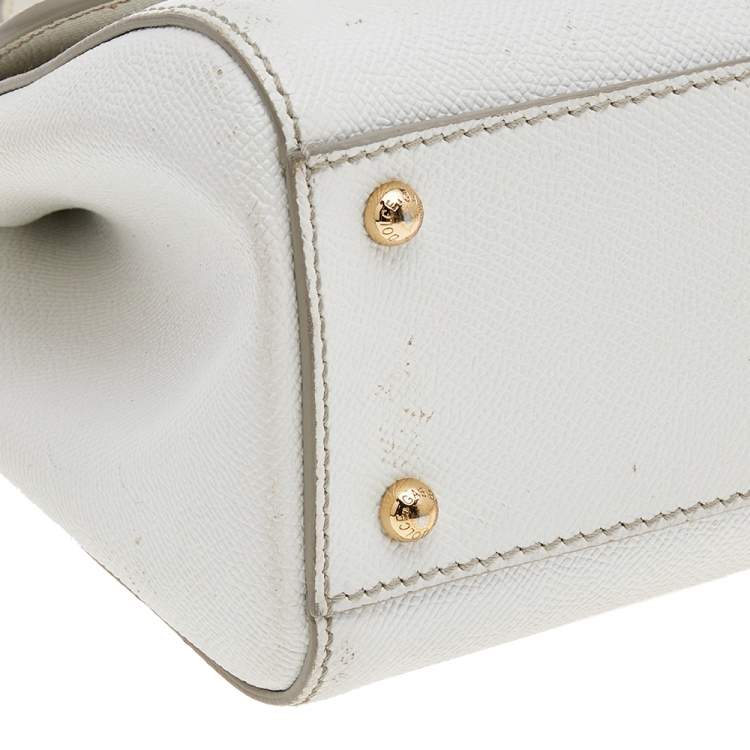 Pre Owned Dolce & Gabbana White Leather Medium Miss Sicily Top Handle Bag