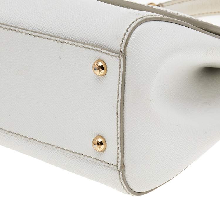 Pre Owned Dolce & Gabbana White Leather Medium Miss Sicily Top Handle Bag