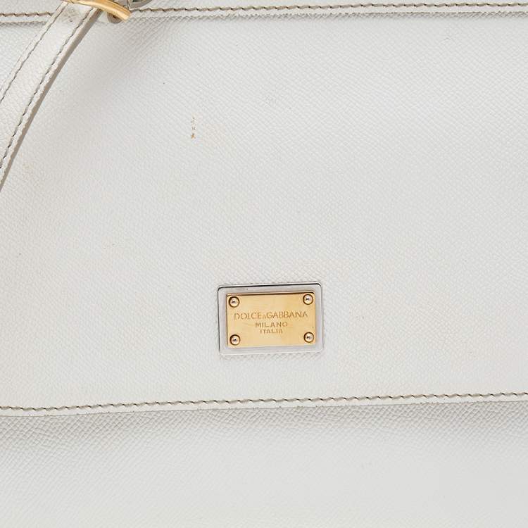 Pre Owned Dolce & Gabbana White Leather Medium Miss Sicily Top Handle Bag