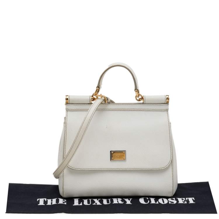 Pre Owned Dolce & Gabbana White Leather Medium Miss Sicily Top Handle Bag