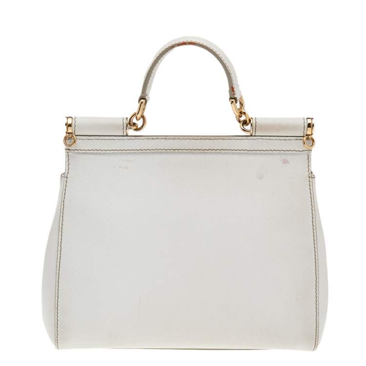 Pre Owned Dolce & Gabbana White Leather Medium Miss Sicily Top Handle Bag