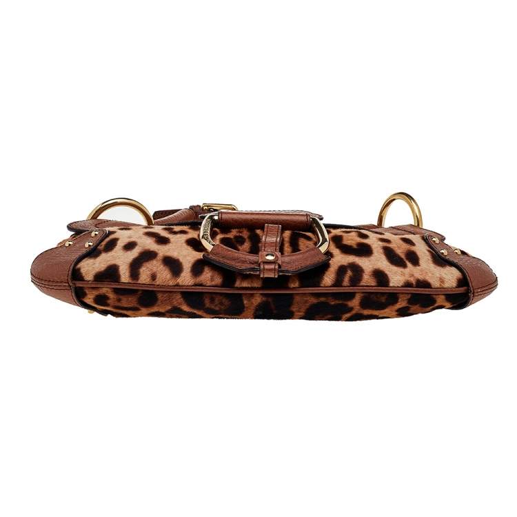 Pre Owned Dolce & Gabbana Brown Leopard Print Calf Hair And Leather Shoulder Bag