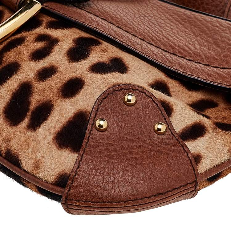Pre Owned Dolce & Gabbana Brown Leopard Print Calf Hair And Leather Shoulder Bag