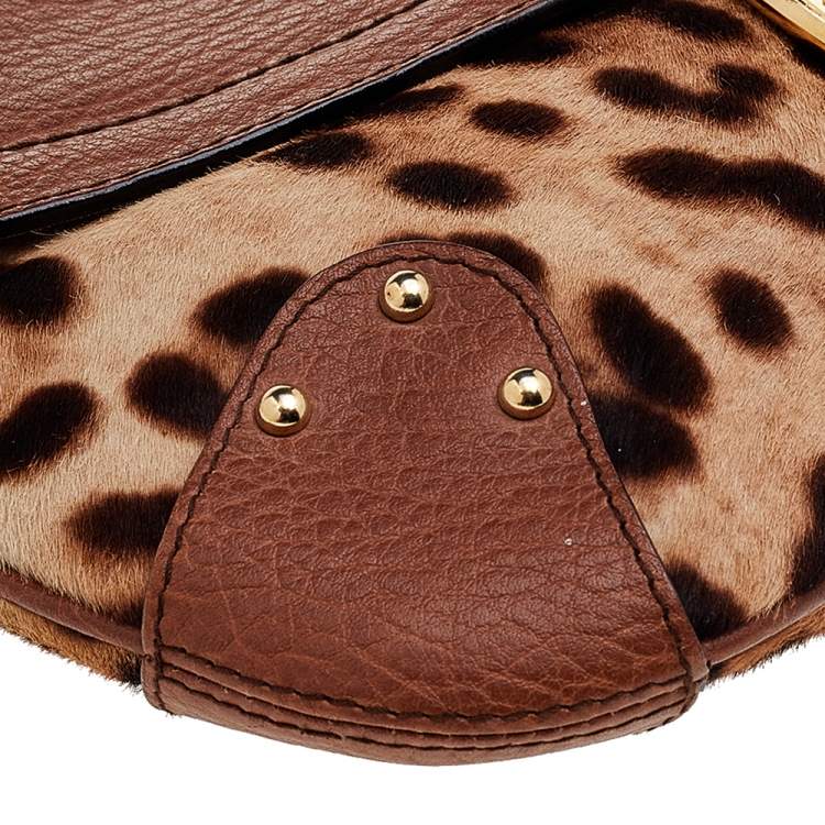 Pre Owned Dolce & Gabbana Brown Leopard Print Calf Hair And Leather Shoulder Bag