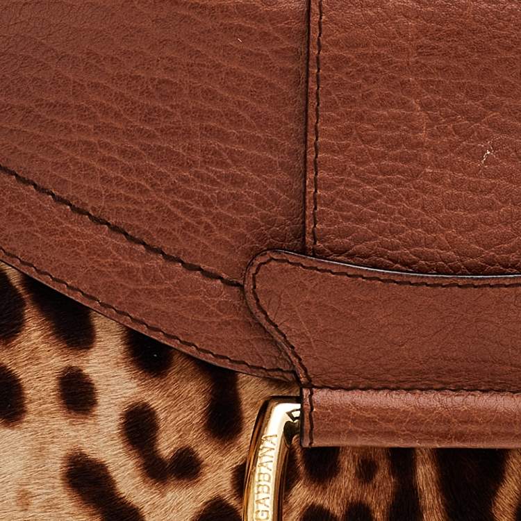 Pre Owned Dolce & Gabbana Brown Leopard Print Calf Hair And Leather Shoulder Bag