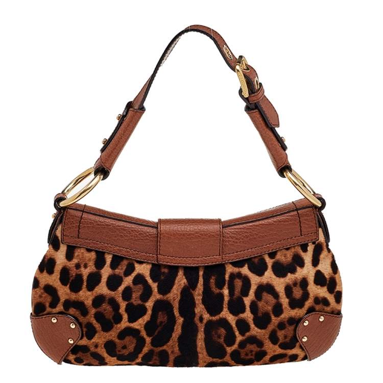 Pre Owned Dolce & Gabbana Brown Leopard Print Calf Hair And Leather Shoulder Bag
