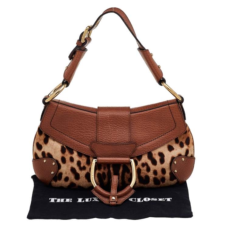 Pre Owned Dolce & Gabbana Brown Leopard Print Calf Hair And Leather Shoulder Bag