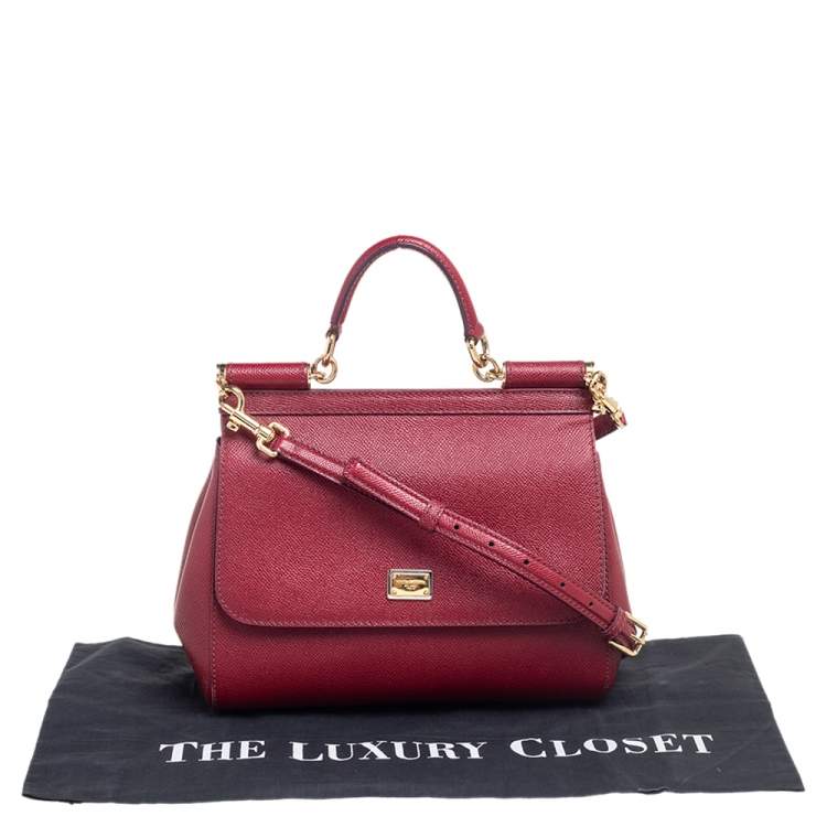 Pre Owned Dolce & Gabbana Red Leather Medium Miss Sicily Top Handle Bag