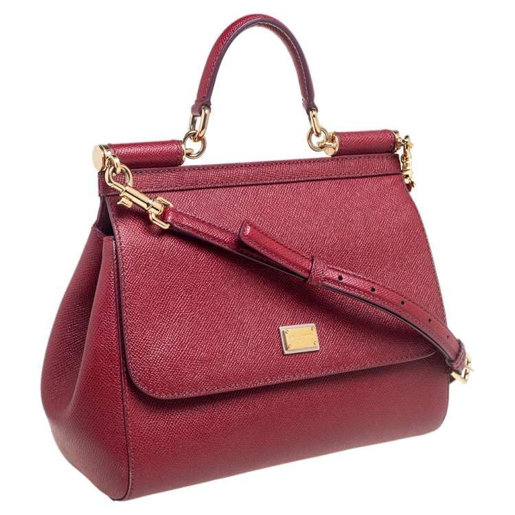 Pre Owned Dolce & Gabbana Red Leather Medium Miss Sicily Top Handle Bag