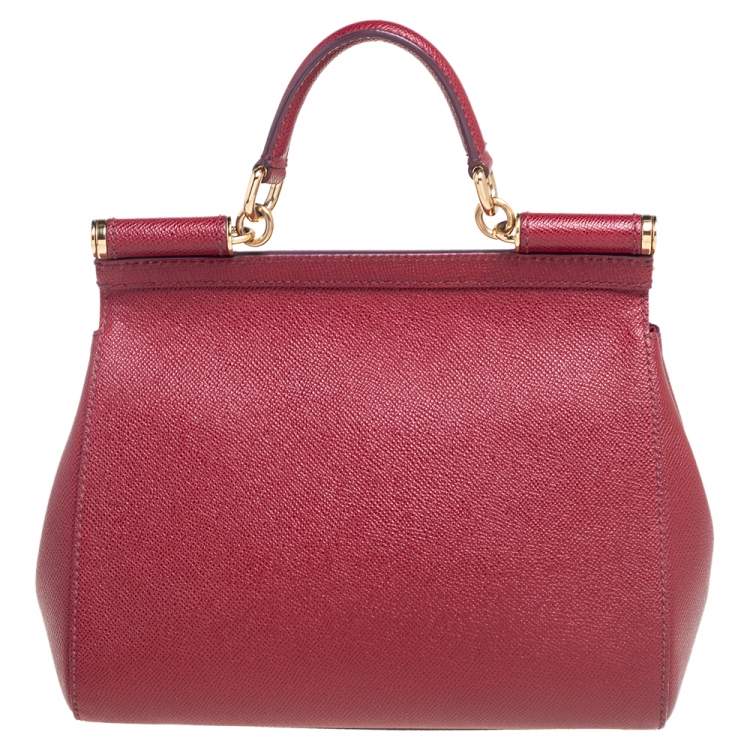 Pre Owned Dolce & Gabbana Red Leather Medium Miss Sicily Top Handle Bag