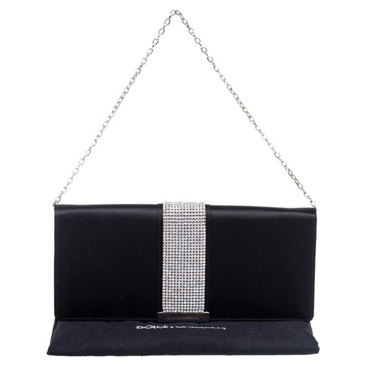 Pre Owned Dolce & Gabbana Black Satin Crystal Embellished Miss Sparkle Clutch