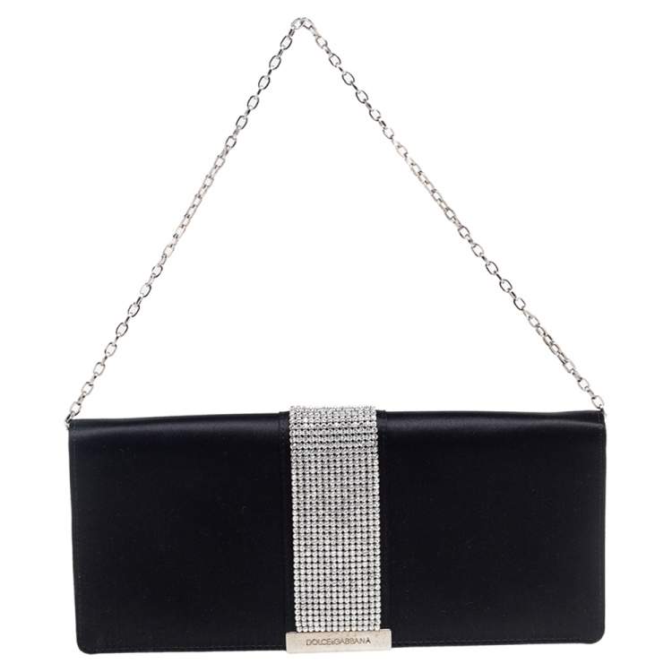 Pre Owned Dolce & Gabbana Black Satin Crystal Embellished Miss Sparkle Clutch