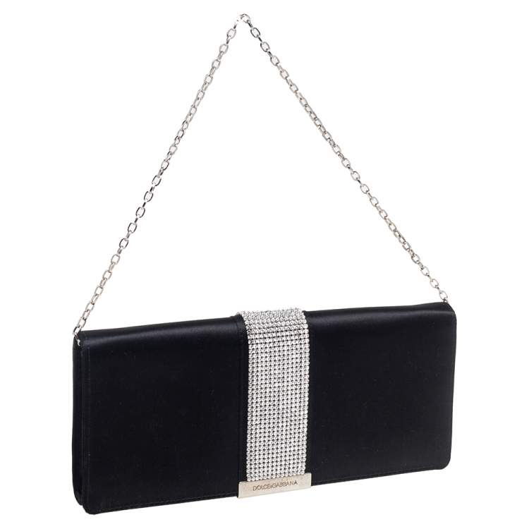 Pre Owned Dolce & Gabbana Black Satin Crystal Embellished Miss Sparkle Clutch