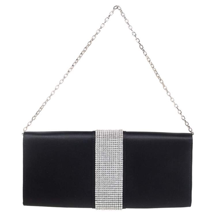 Pre Owned Dolce & Gabbana Black Satin Crystal Embellished Miss Sparkle Clutch