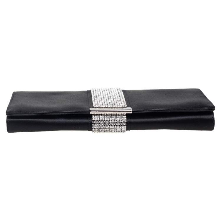 Pre Owned Dolce & Gabbana Black Satin Crystal Embellished Miss Sparkle Clutch