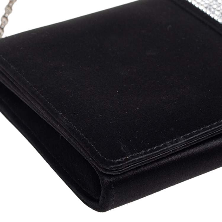Pre Owned Dolce & Gabbana Black Satin Crystal Embellished Miss Sparkle Clutch