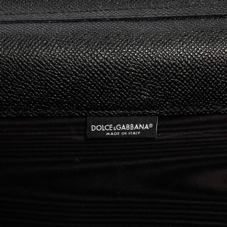 Pre Owned Dolce & Gabbana Black/Beige Lace Print Leather Flap Chain Clutch