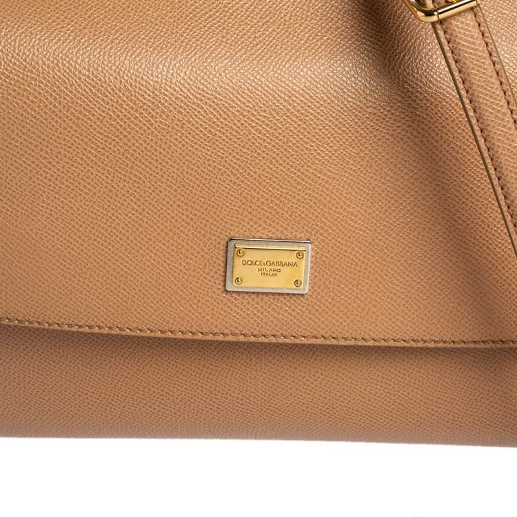 Pre Owned Dolce & Gabbana Beige Leather Medium Miss Sicily Top Handle Bag