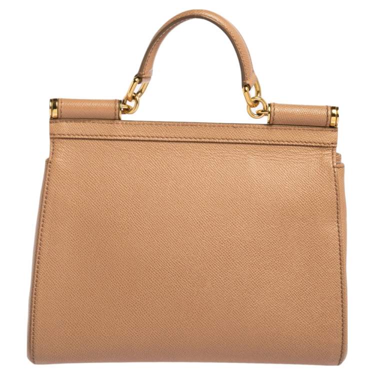 Pre Owned Dolce & Gabbana Beige Leather Medium Miss Sicily Top Handle Bag