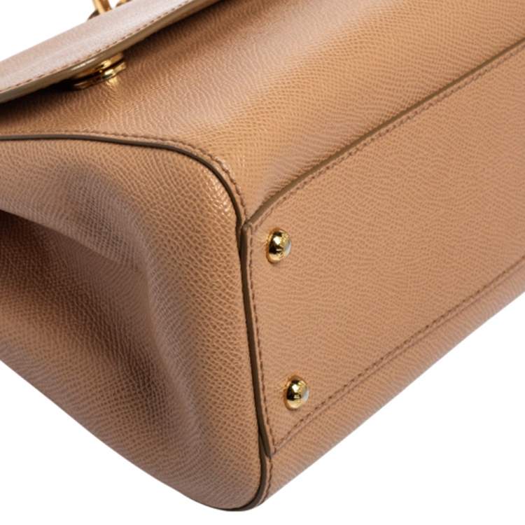 Pre Owned Dolce & Gabbana Beige Leather Medium Miss Sicily Top Handle Bag