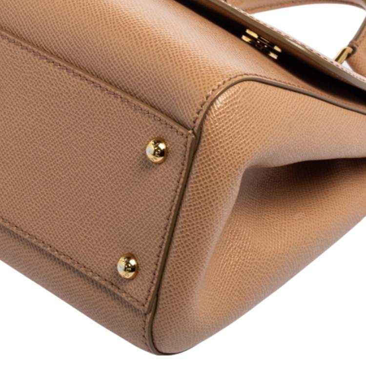 Pre Owned Dolce & Gabbana Beige Leather Medium Miss Sicily Top Handle Bag