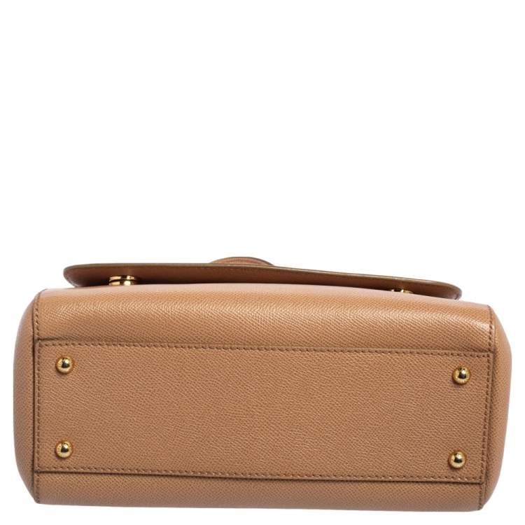 Pre Owned Dolce & Gabbana Beige Leather Medium Miss Sicily Top Handle Bag