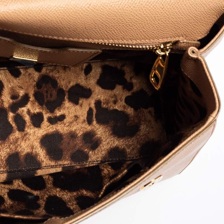 Pre Owned Dolce & Gabbana Beige Leather Medium Miss Sicily Top Handle Bag