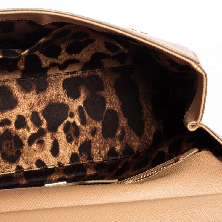 Pre Owned Dolce & Gabbana Beige Leather Medium Miss Sicily Top Handle Bag